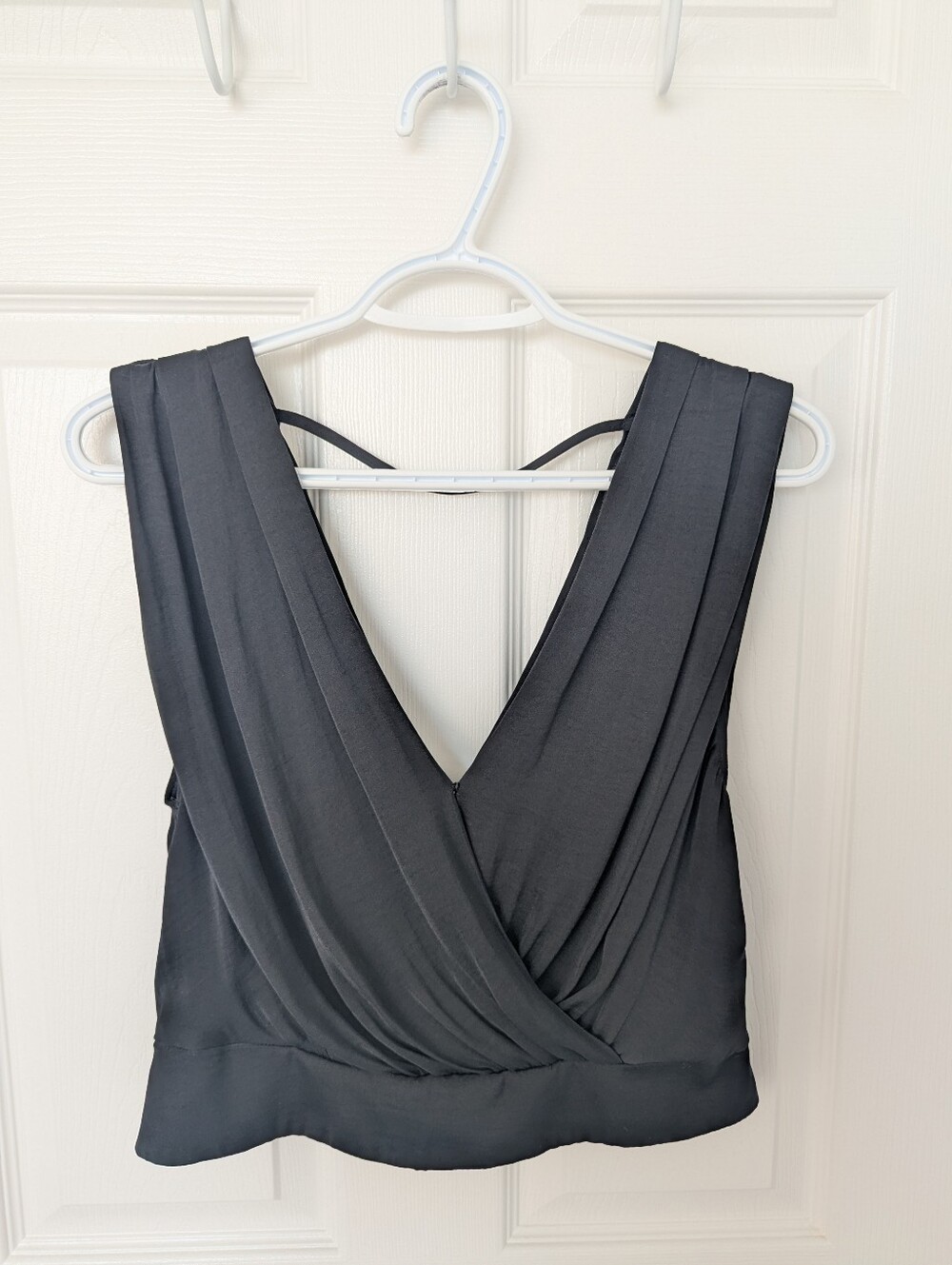 Dynamite Black Draped V-Neck Satin Tank